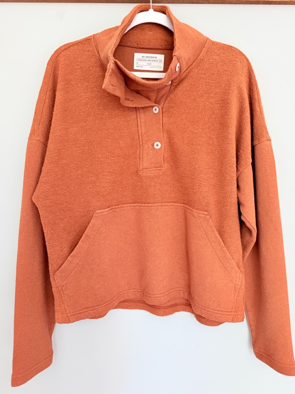 REI Co-op "Wallace" Lake Hemp Cotton Rust Orange Fleece Pullover Gorpcore Camp - Picture 3 of 16